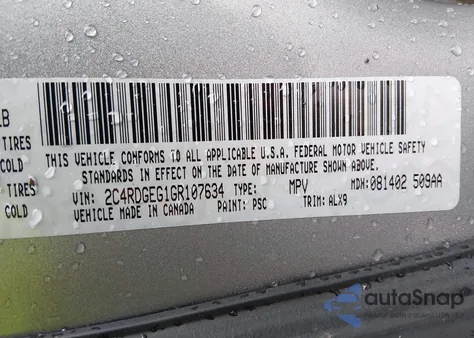 2016 Dodge Grand Caravan R/T из США, поврежденный, VIN 2C4RDGEG1GR107634